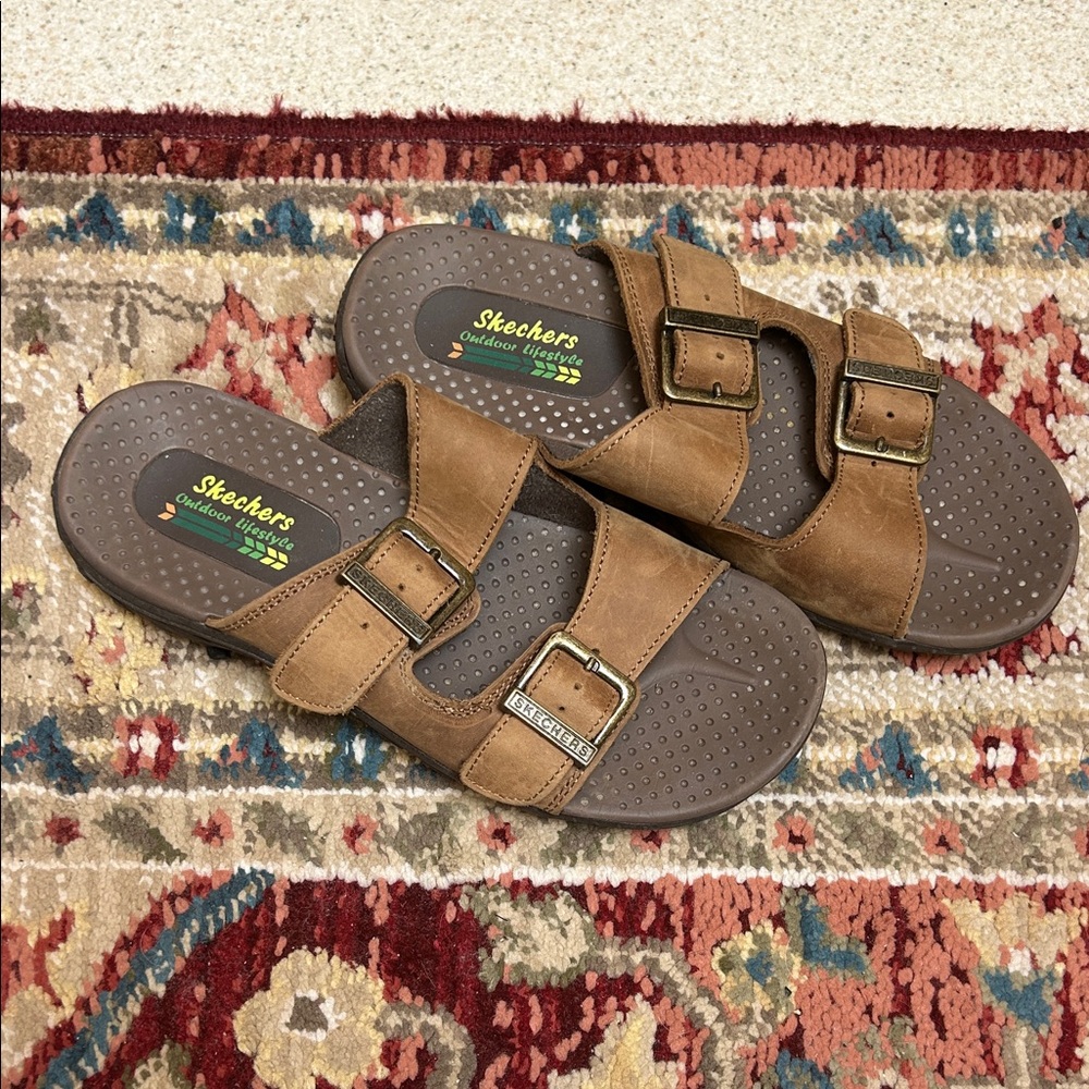 Skechers Tan and Brown Slide Sandals